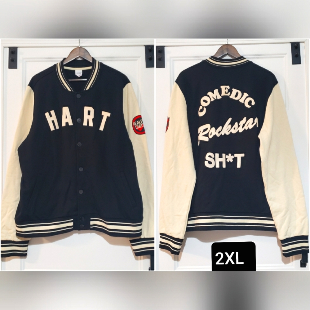 Made Kevin Hart Mens 2XL Reality Check Varsity Jacket Cotton Black Cream Lined